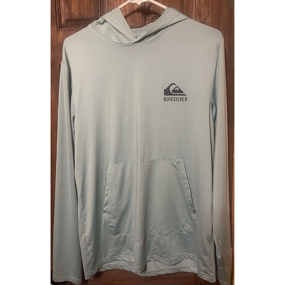 Quiksilver Riviera Hooded Sun Shirt Mens M Sea Spray Blue Green UPF 50 EUC